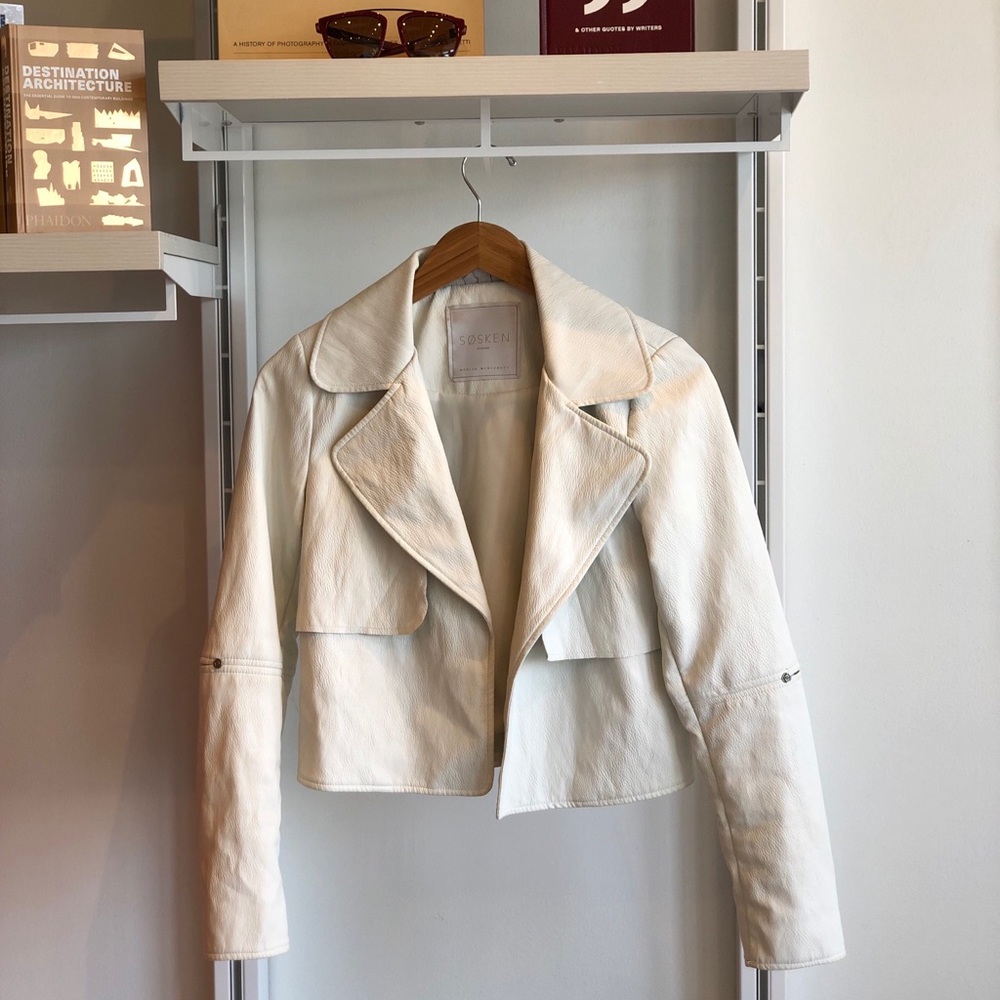 Sosken Halle Crop Vegan Leather Jacket in Ecru